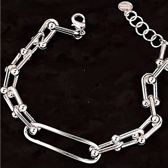 Sterling Silver U Link Horseshoe Chain Link Unisex Paperclip Bracelet - Picture 5 of 10